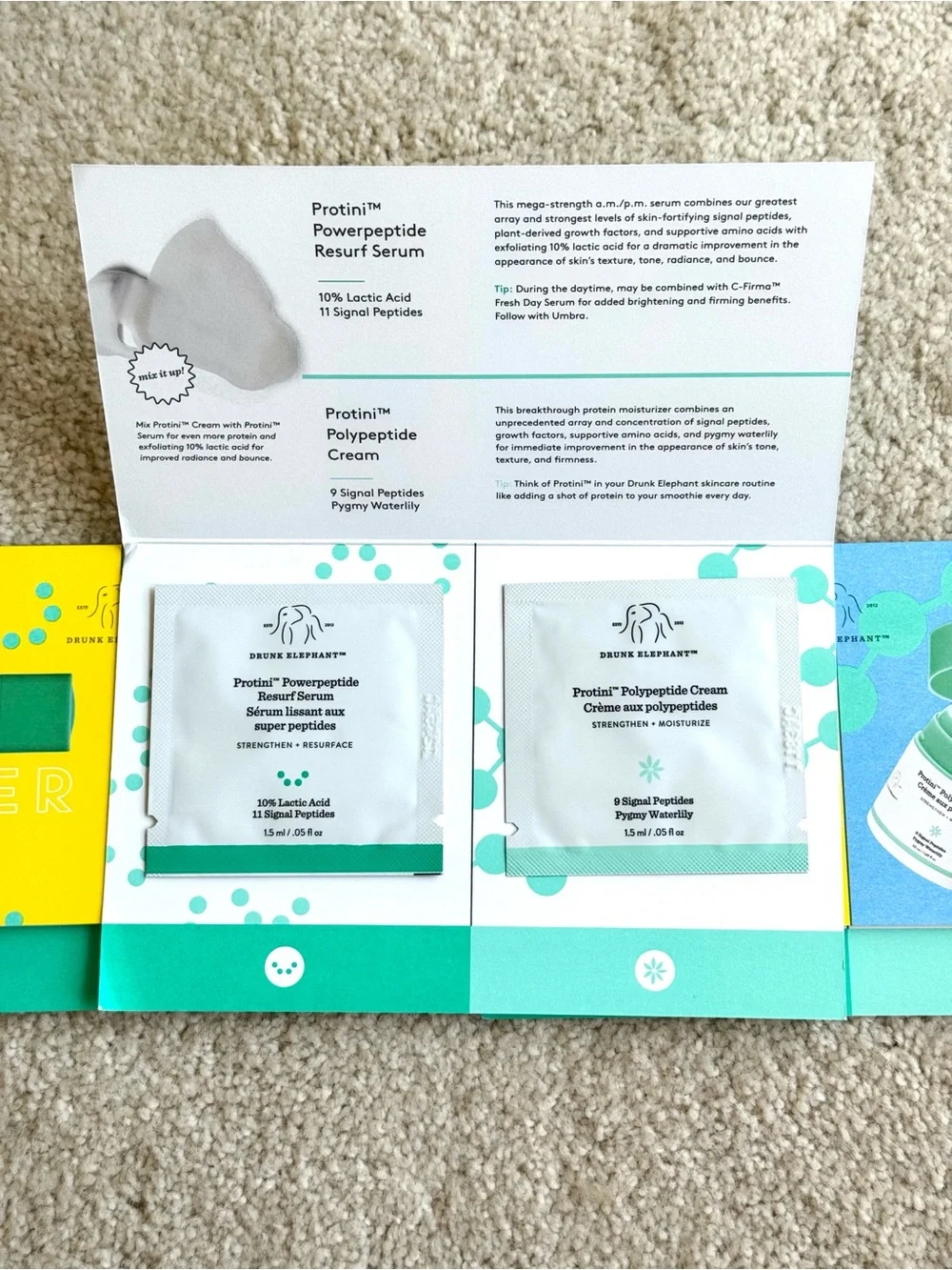 Drunk Elephant Protini Powerpeptide Resurf Serum Polypeptide Cream Set Samples